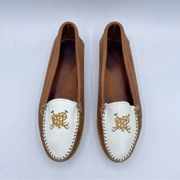 Ralph Lauren Equestrian Loafers 7 1/2 Tan/White - Picture 5 of 16
